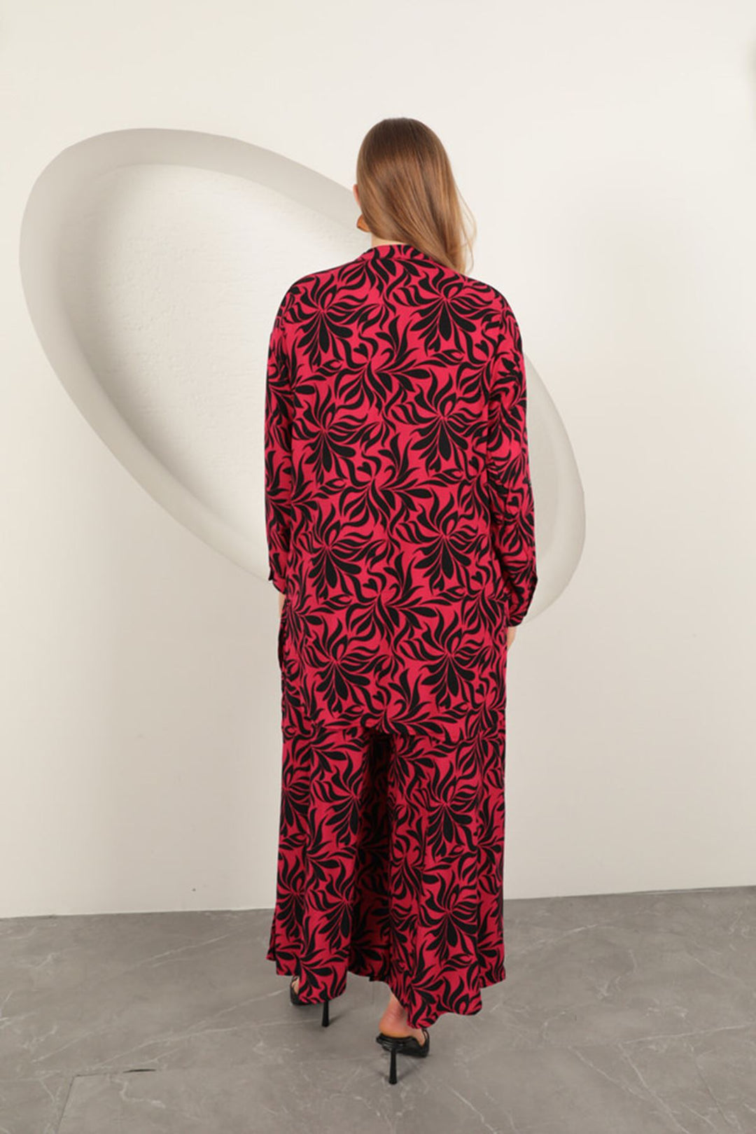 KKT Viscose Fabric Patterned Women's Suit-Fuchsia - Dover