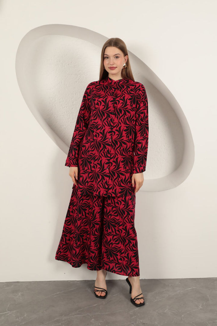 KKT Viscose Fabric Patterned Women's Suit-Fuchsia - Dover