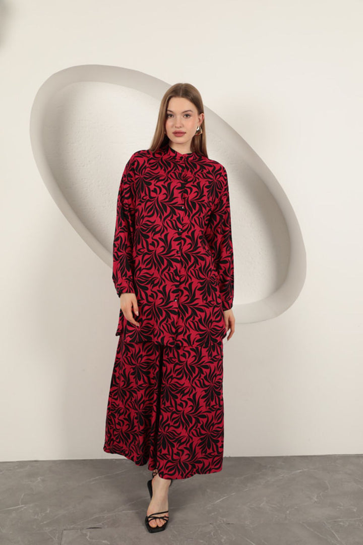 KKT Viscose Fabric Patterned Women's Suit-Fuchsia - Dover