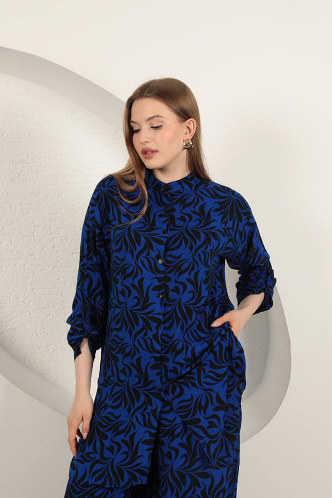 KKT Viscose Fabric Patterned Women's Suit-Sax - Villefranche-sur-Saône