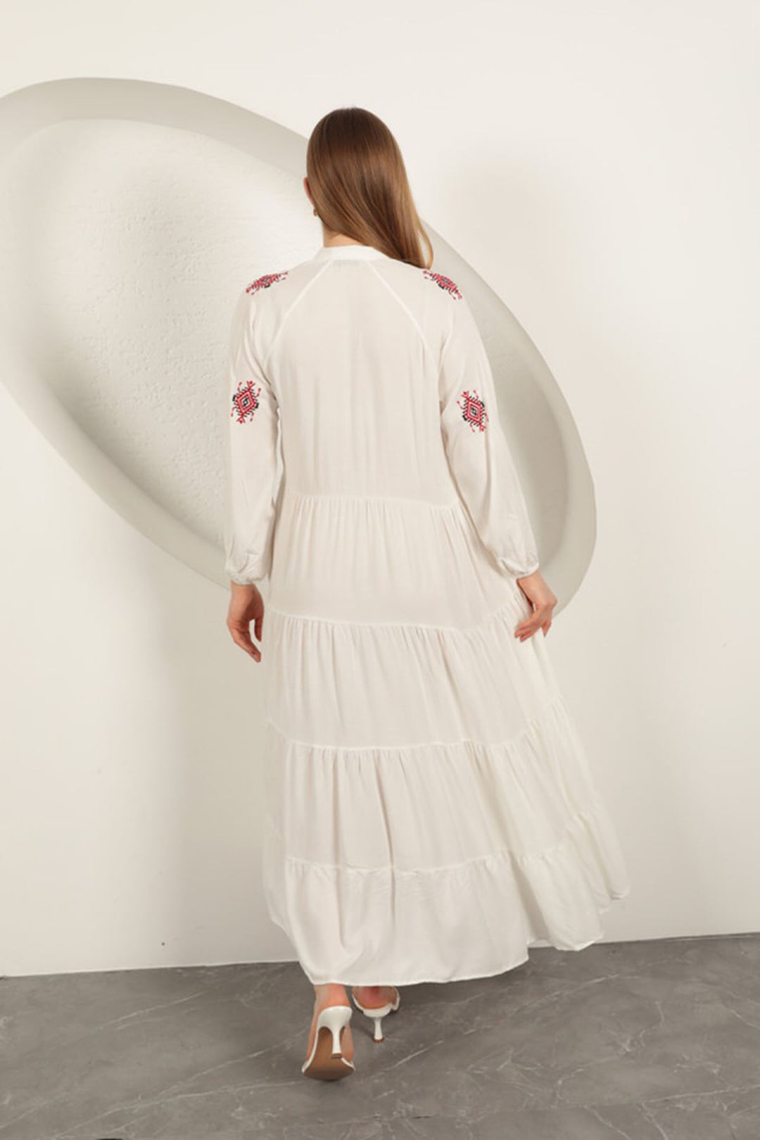 KKT Viscose Fabric Crisp Embroidered Dress-Ecru - Eastleigh
