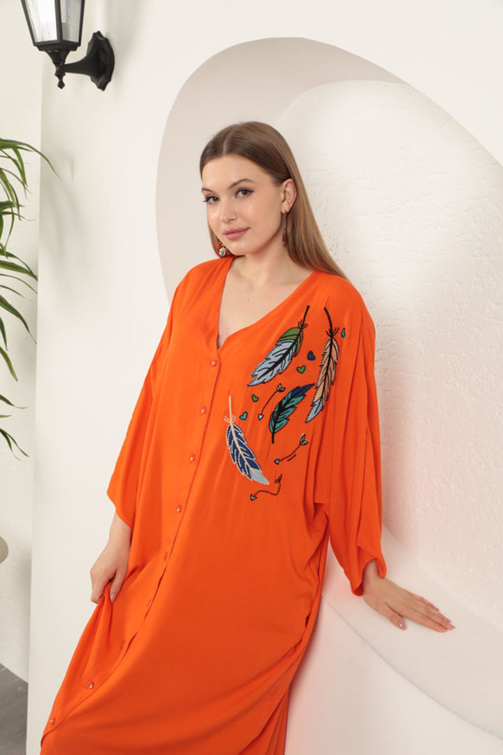 KKT Viscose Leaf Embroidered Dress-Orange - Lagos de Moreno