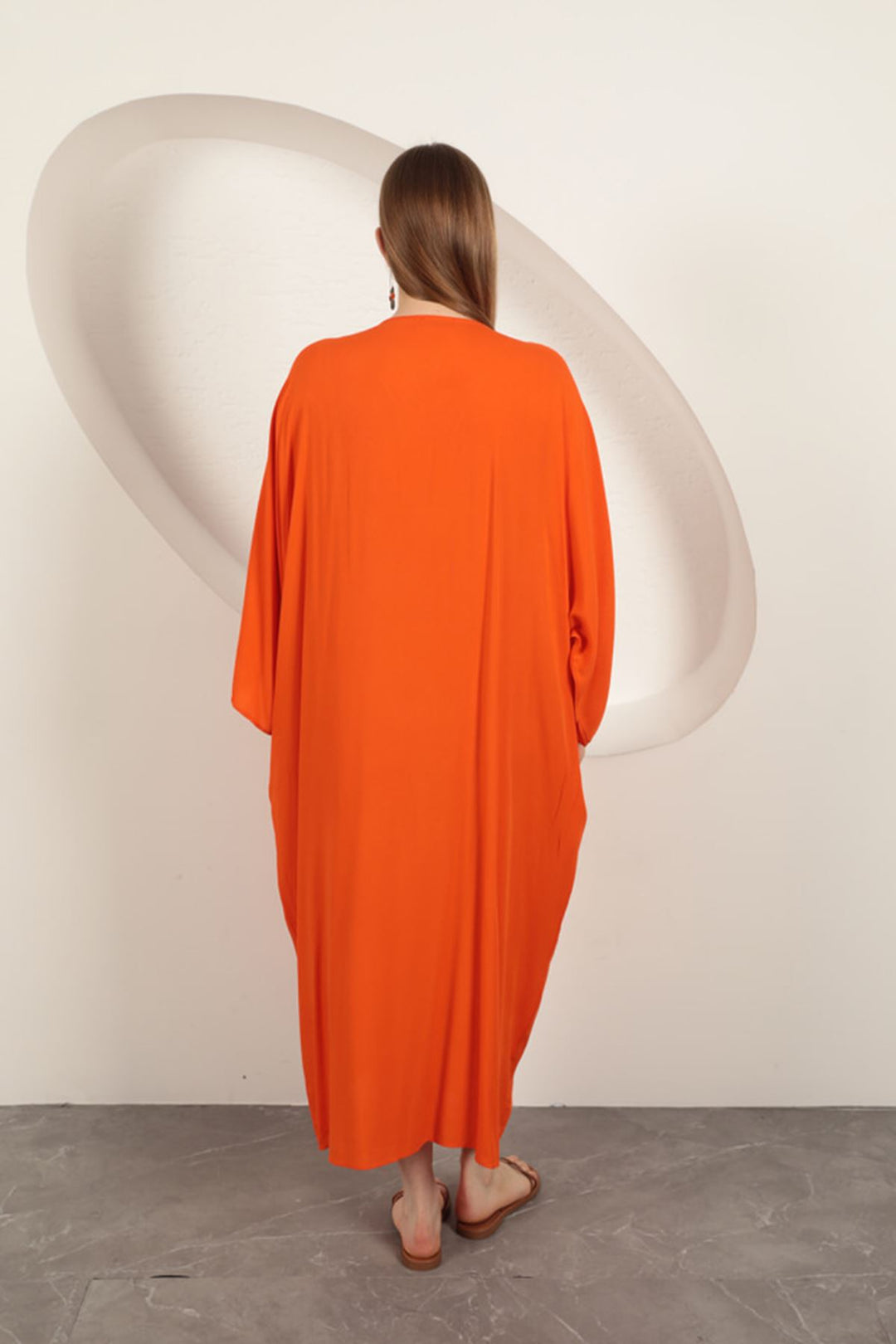 KKT Viscose Leaf Embroidered Dress-Orange - Lagos de Moreno