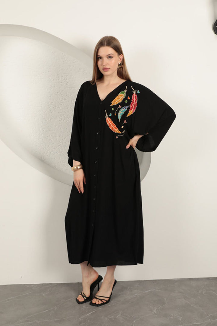KKT Viscose Leaf Embroidered Dress-Black - Brugherio
