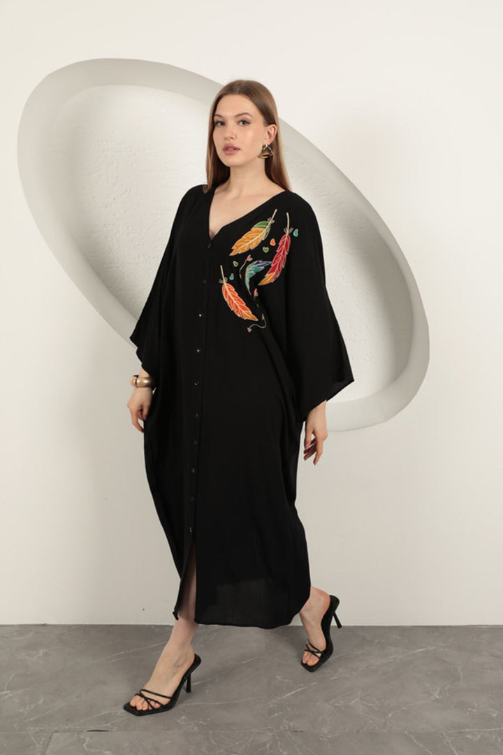 KKT Viscose Leaf Embroidered Dress-Black - Brugherio
