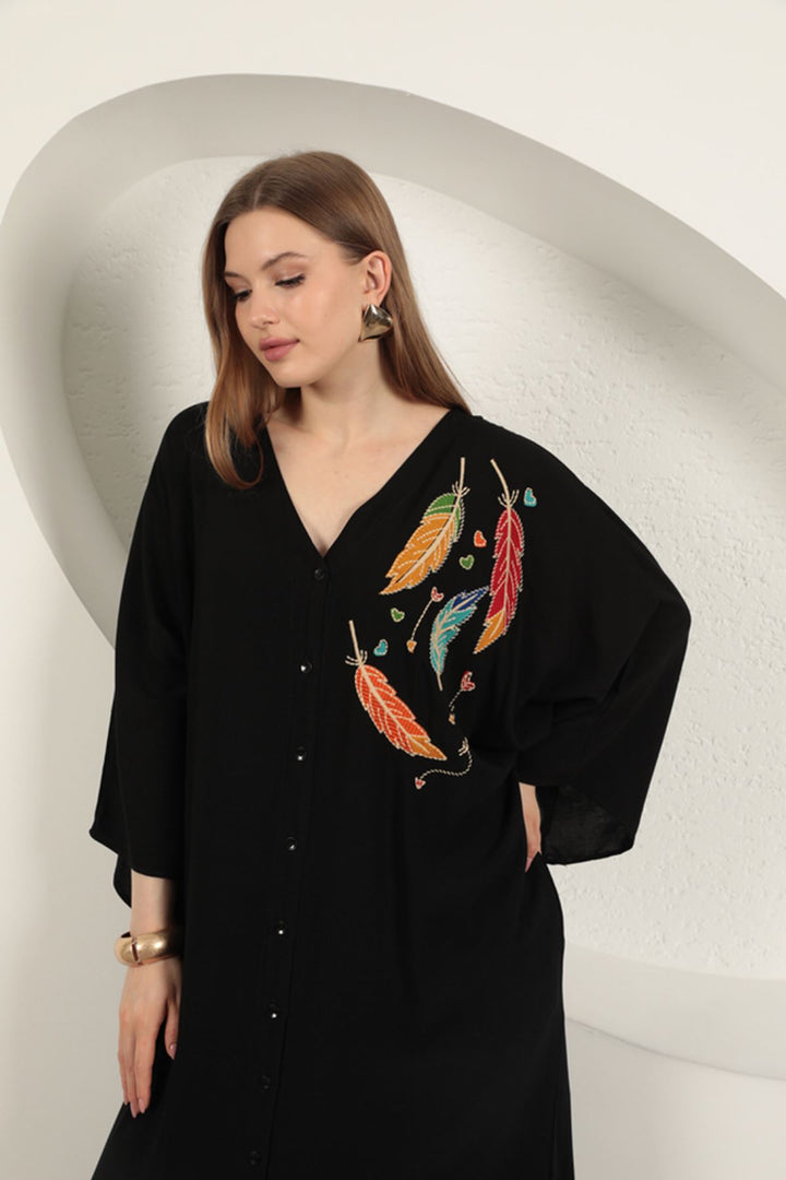 KKT Viscose Leaf Embroidered Dress-Black - Brugherio