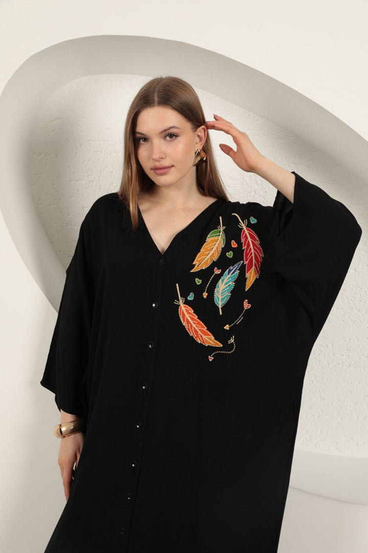 KKT Viscose Leaf Embroidered Dress-Black - Brugherio