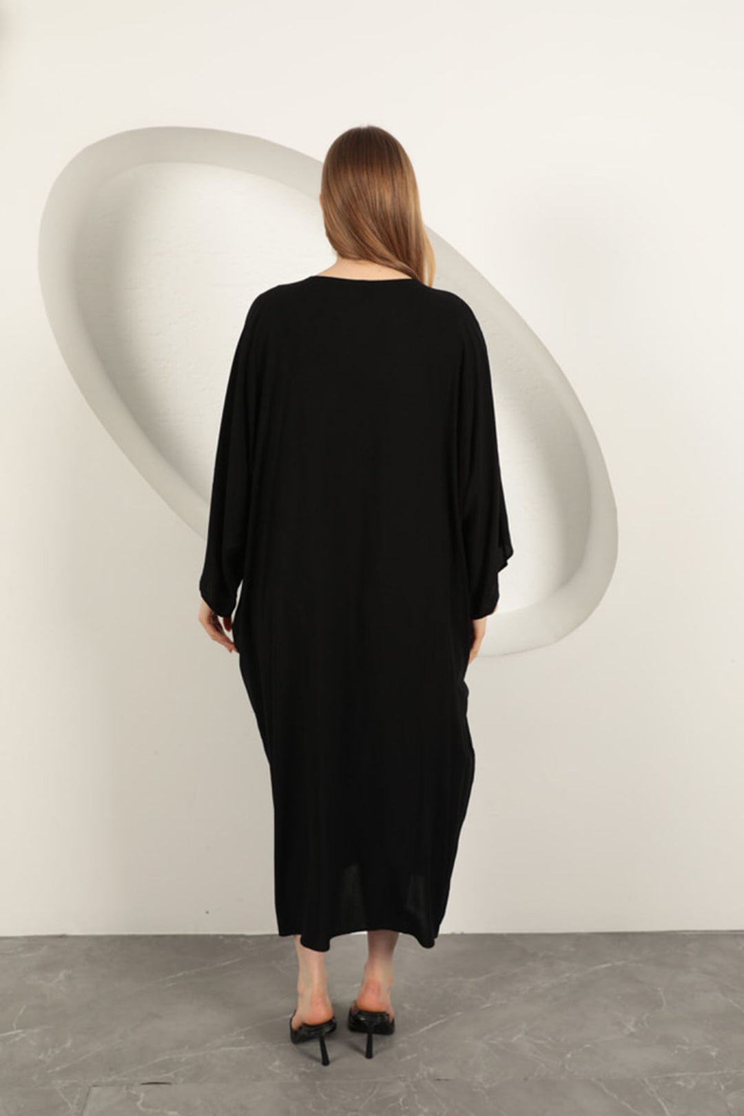 KKT Viscose Leaf Embroidered Dress-Black - Brugherio