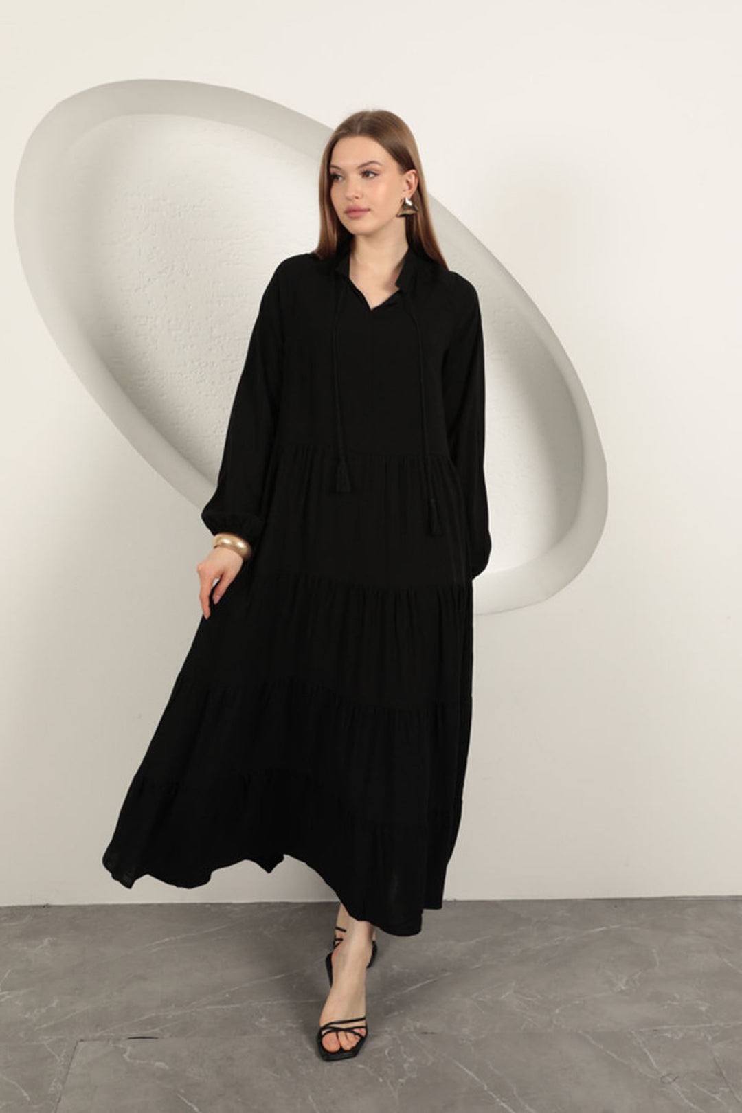 KKT Viscose Fabric Plain Dress-Black - Keratsíni