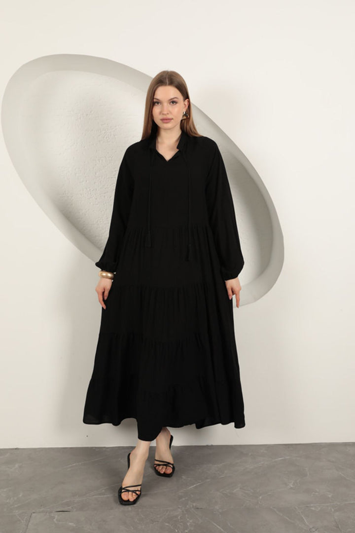 KKT Viscose Fabric Plain Dress-Black - Keratsíni