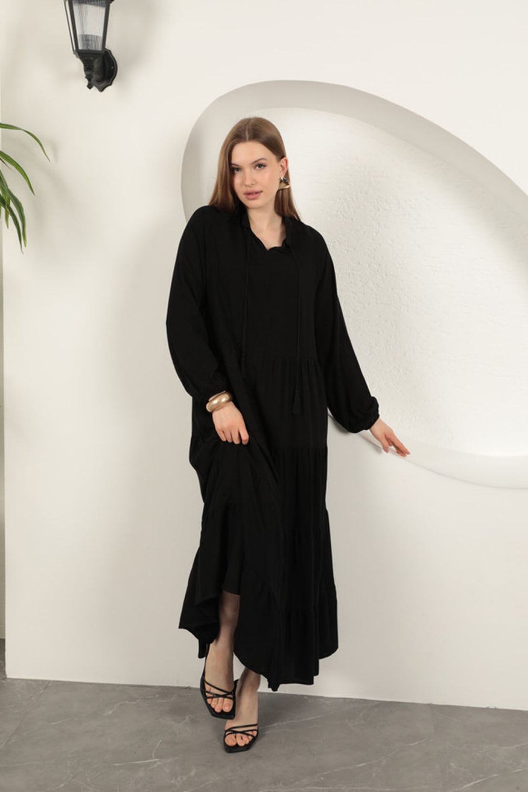 KKT Viscose Fabric Plain Dress-Black - Keratsíni