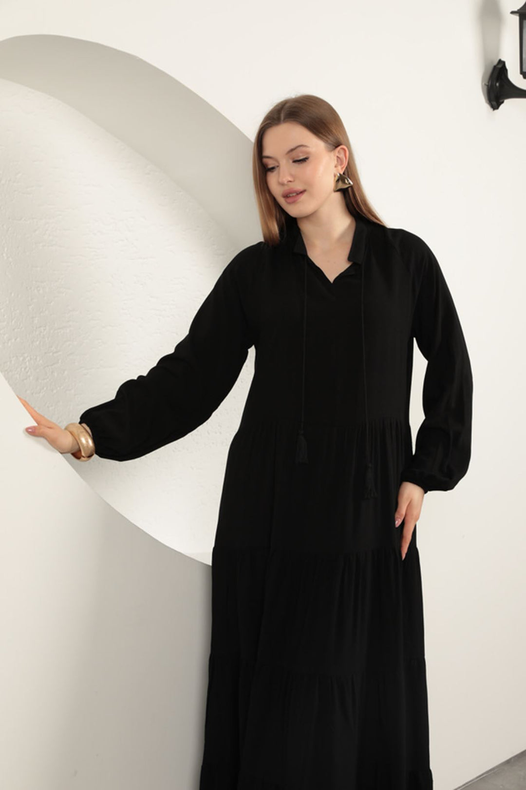 KKT Viscose Fabric Plain Dress-Black - Keratsíni