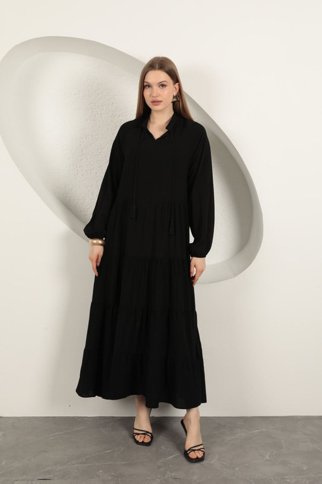 KKT Viscose Fabric Plain Dress-Black - Keratsíni