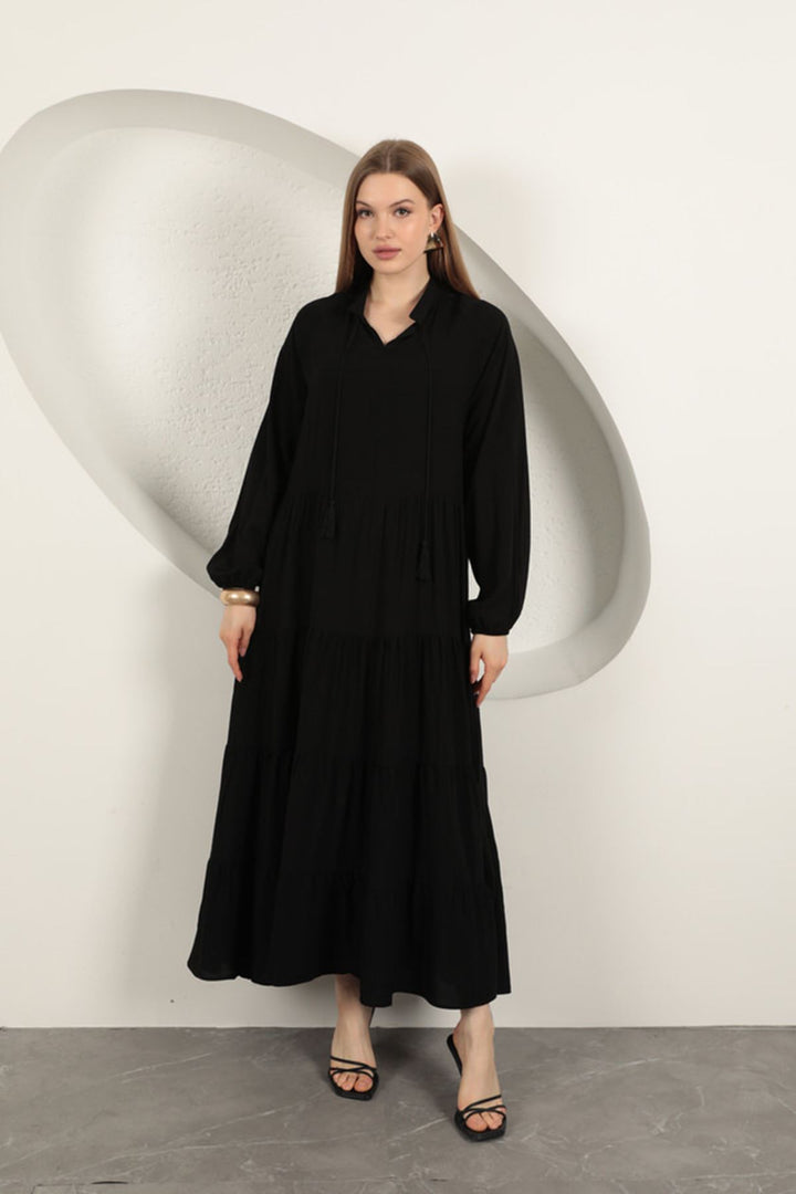 KKT Viscose Fabric Plain Dress-Black - Keratsíni