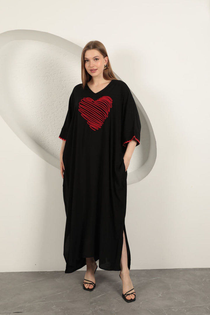 KKT Viscose Heart Embroidered Dress-Black - Alameda