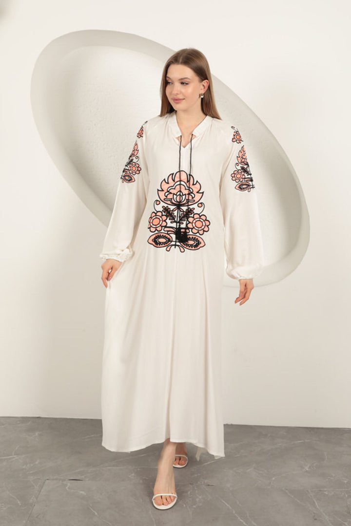 KKT Viscose Fabric Embroidered Dress-Ecru - Merseburg