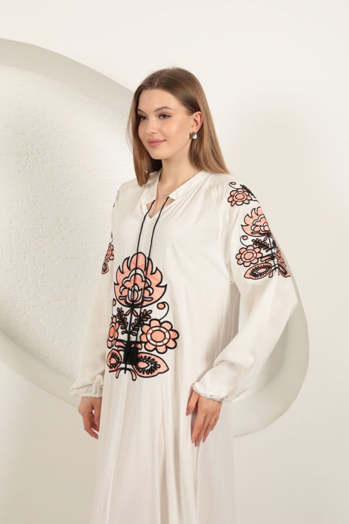 KKT Viscose Fabric Embroidered Dress-Ecru - Merseburg