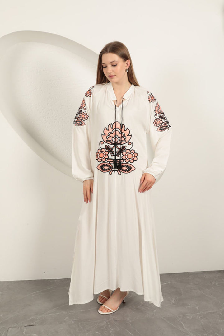 KKT Viscose Fabric Embroidered Dress-Ecru - Merseburg