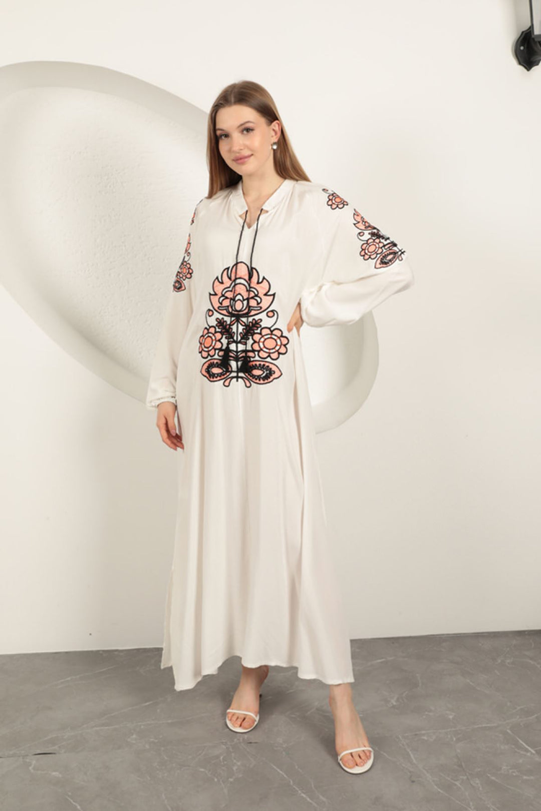 KKT Viscose Fabric Embroidered Dress-Ecru - Merseburg