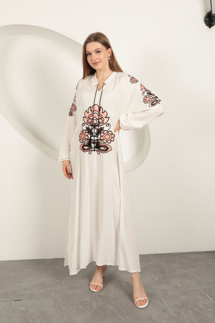KKT Viscose Fabric Embroidered Dress-Ecru - Merseburg