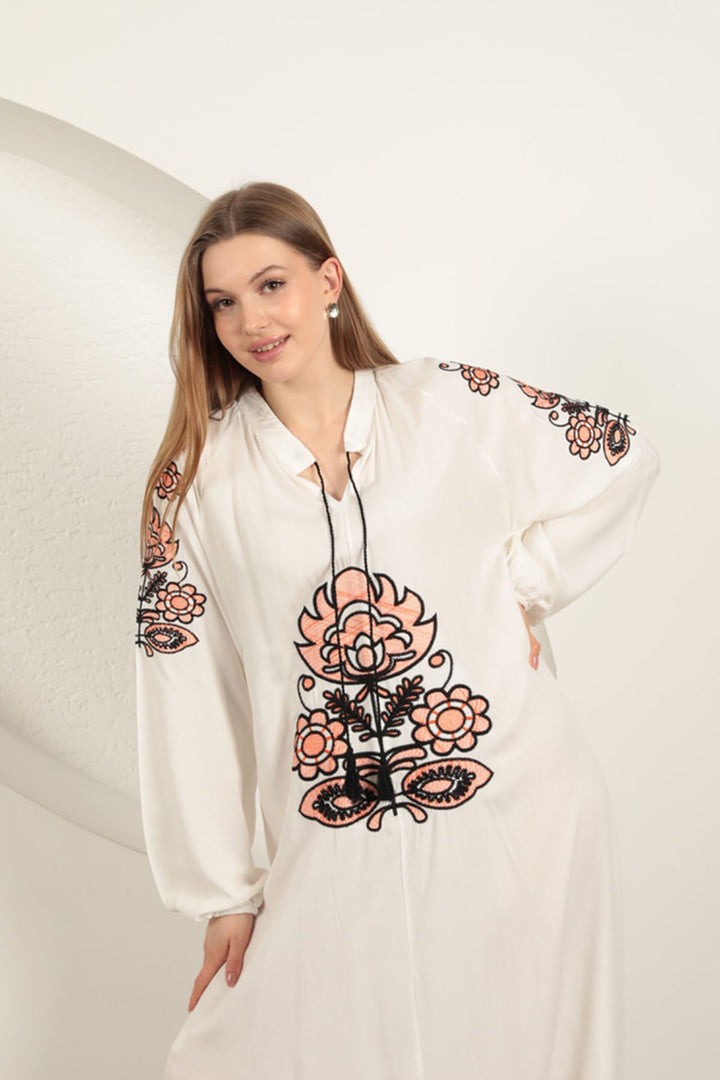KKT Viscose Fabric Embroidered Dress-Ecru - Merseburg