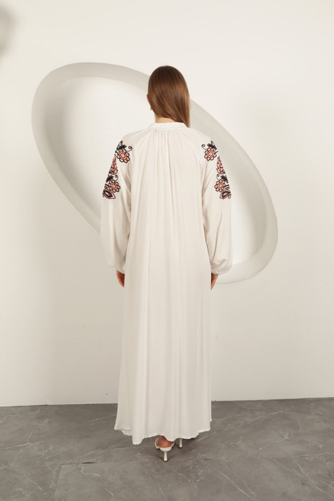 KKT Viscose Fabric Embroidered Dress-Ecru - Merseburg