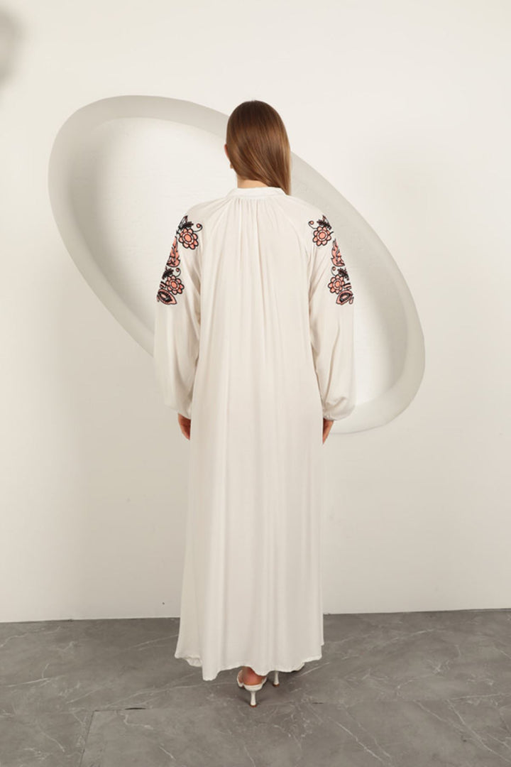 KKT Viscose Fabric Embroidered Dress-Ecru - Merseburg