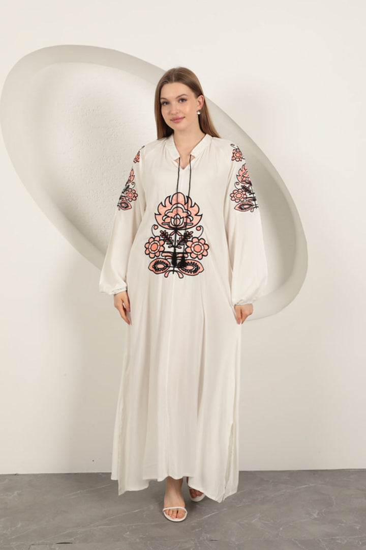 KKT Viscose Fabric Embroidered Dress-Ecru - Merseburg