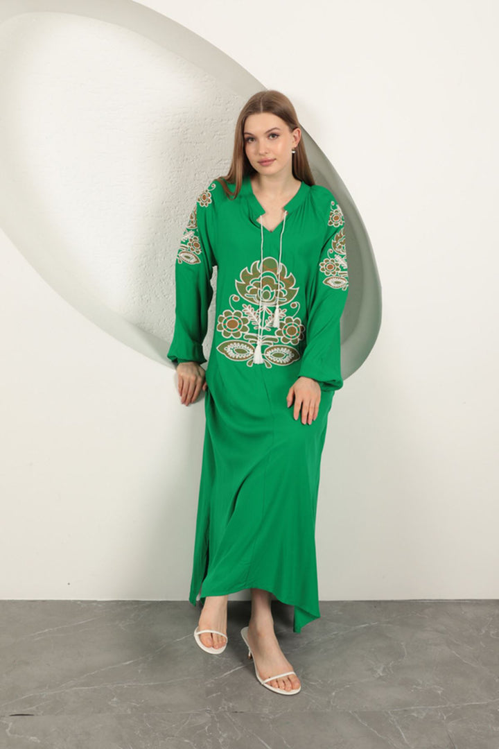 KKT Viscose Fabric Embroidered Dress-Green - Palma