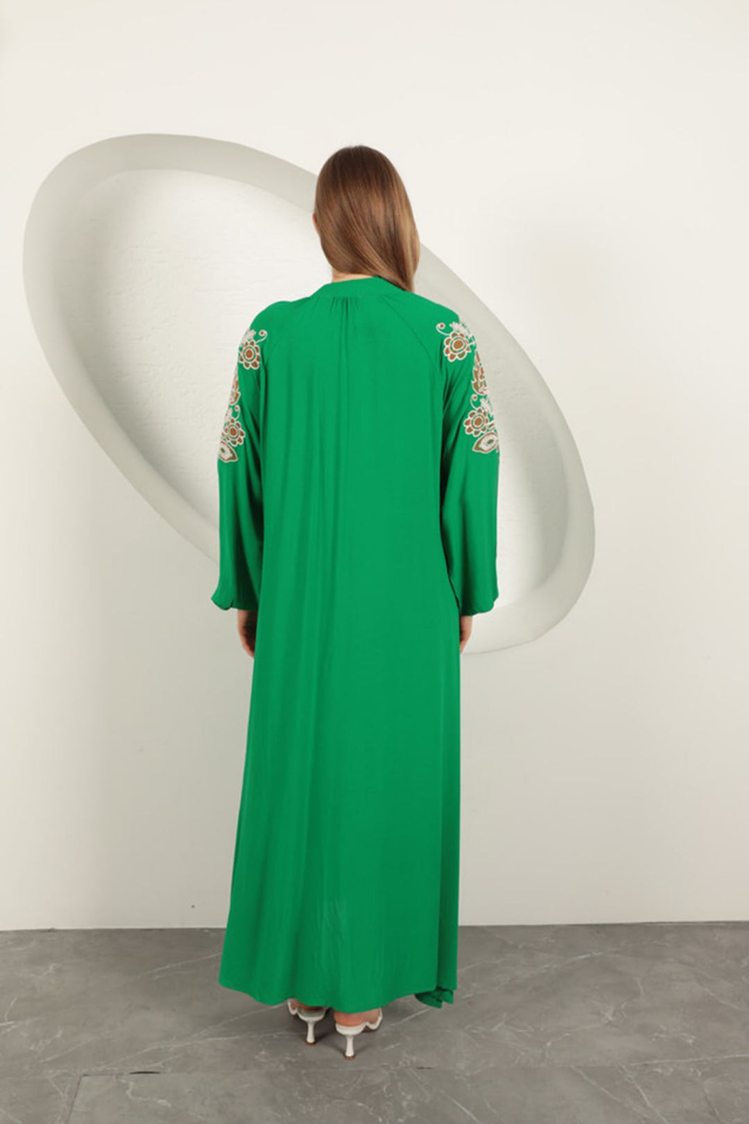 KKT Viscose Fabric Embroidered Dress-Green - Palma