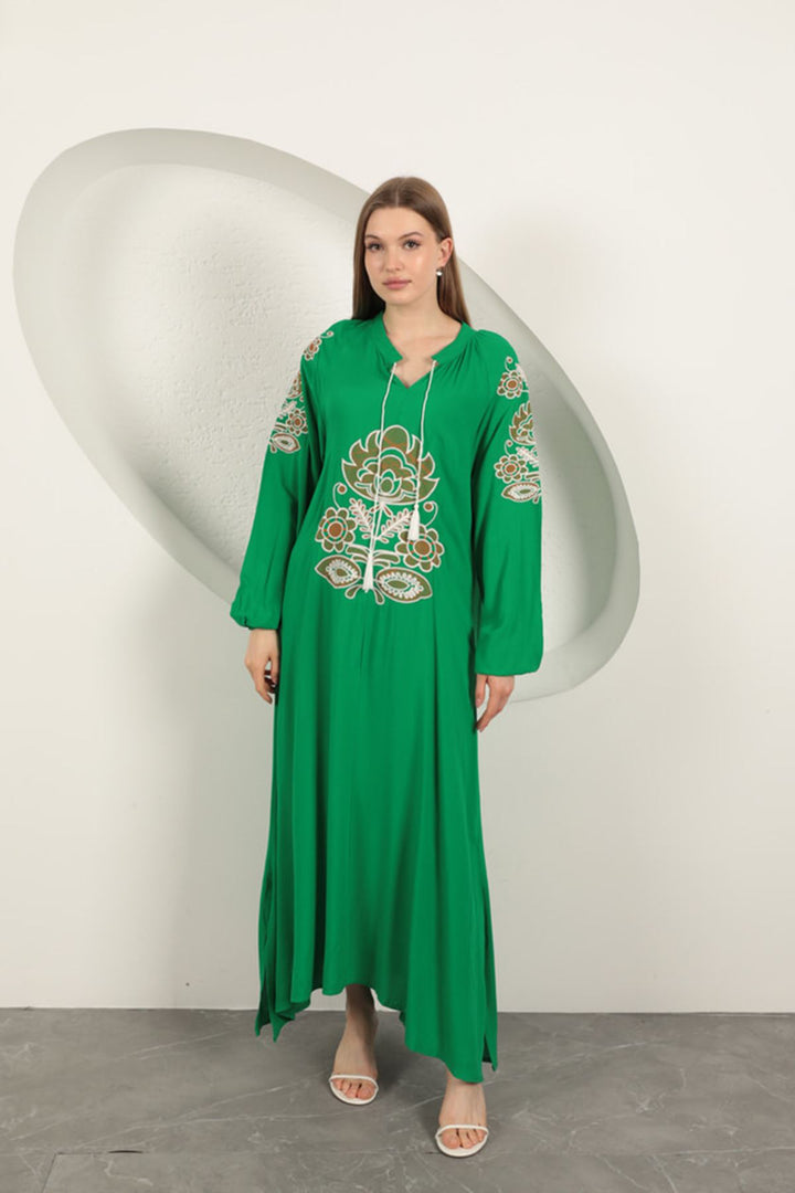 KKT Viscose Fabric Embroidered Dress-Green - Palma