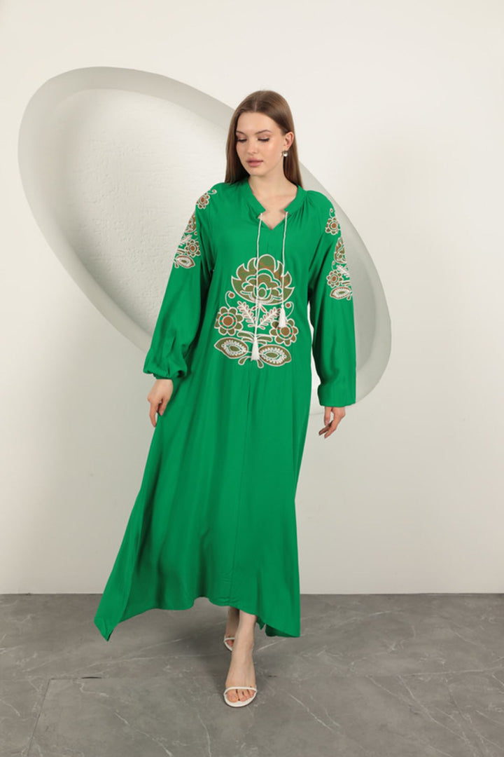 KKT Viscose Fabric Embroidered Dress-Green - Palma