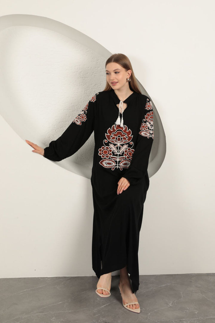 KKT Viscose Fabric Embroidered Dress-Black - Imola