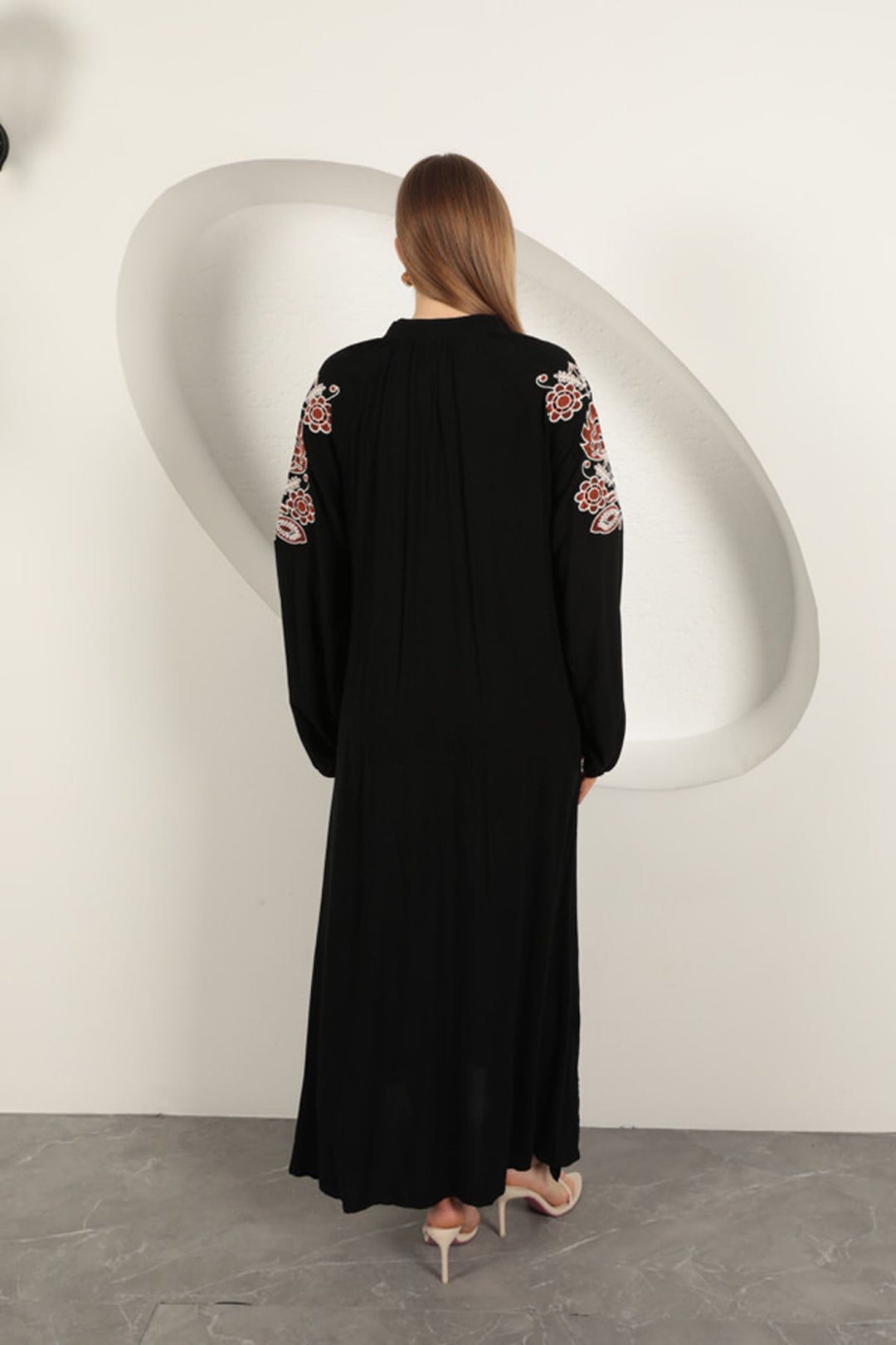KKT Viscose Fabric Embroidered Dress-Black - Imola