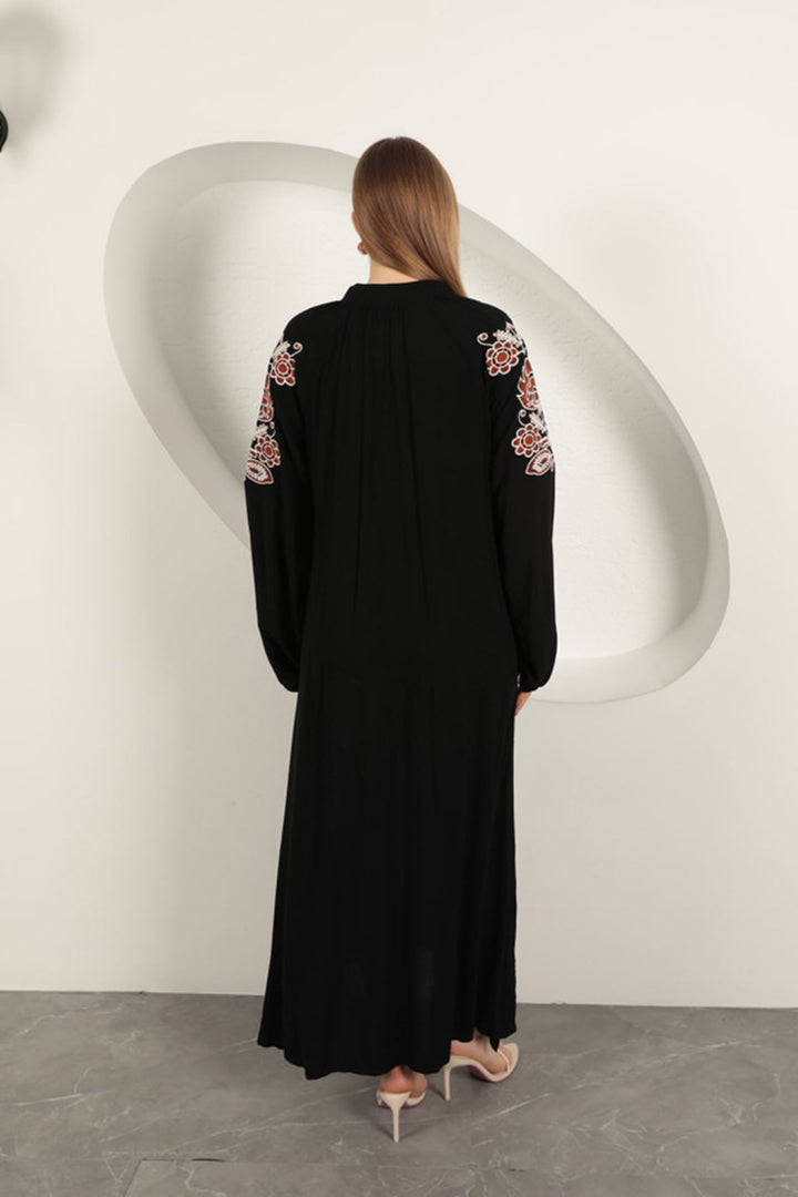KKT Viscose Fabric Embroidered Dress-Black - Imola
