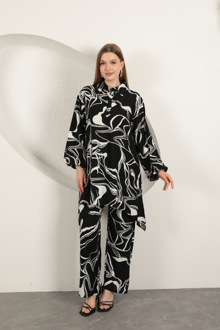 KKT Viscose Patterned Women's Suit-Black - Ashford