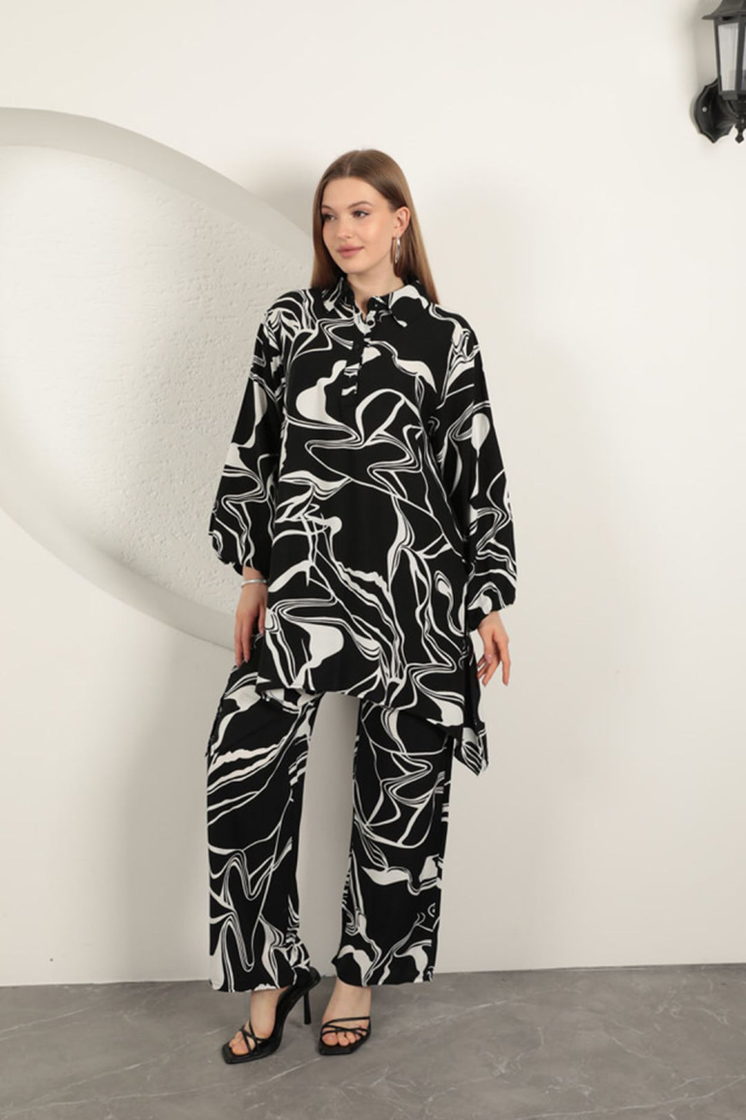 KKT Viscose Patterned Women's Suit-Black - Ashford