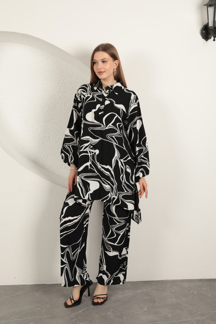 KKT Viscose Patterned Women's Suit-Black - Ashford