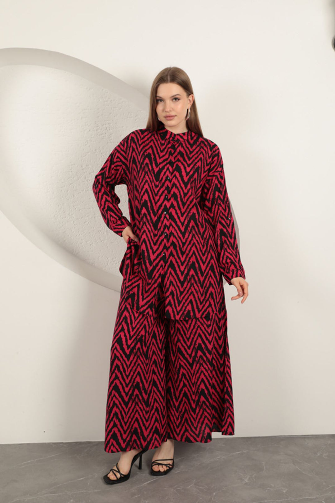 KKT Viscose Fabric Striped Women's Suit-Fuchsia - Bacău