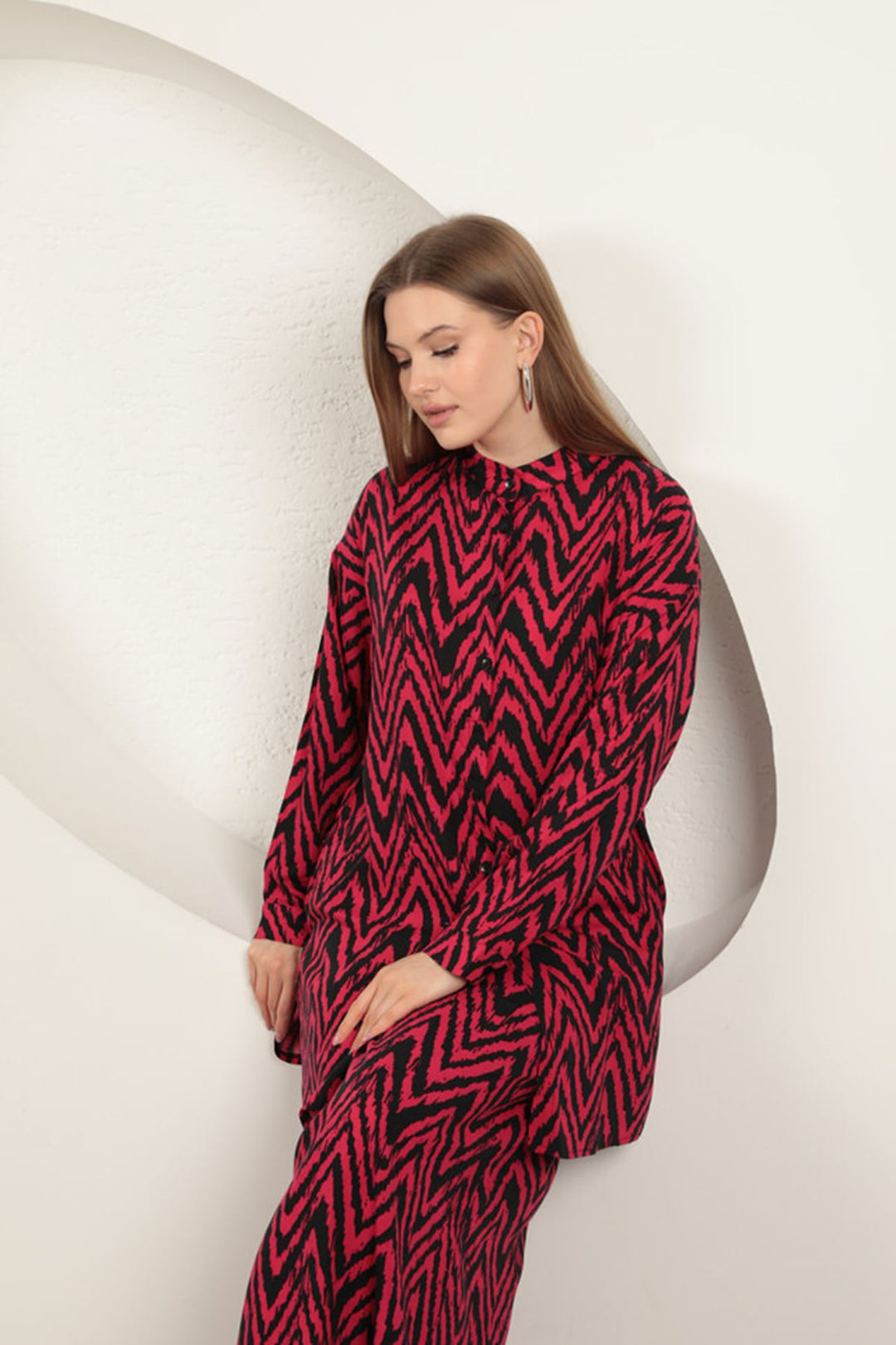 KKT Viscose Fabric Striped Women's Suit-Fuchsia - Bacău
