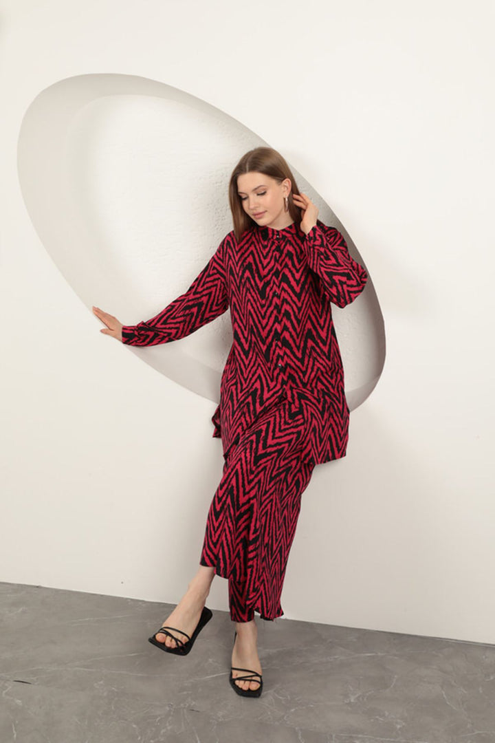 KKT Viscose Fabric Striped Women's Suit-Fuchsia - Bacău