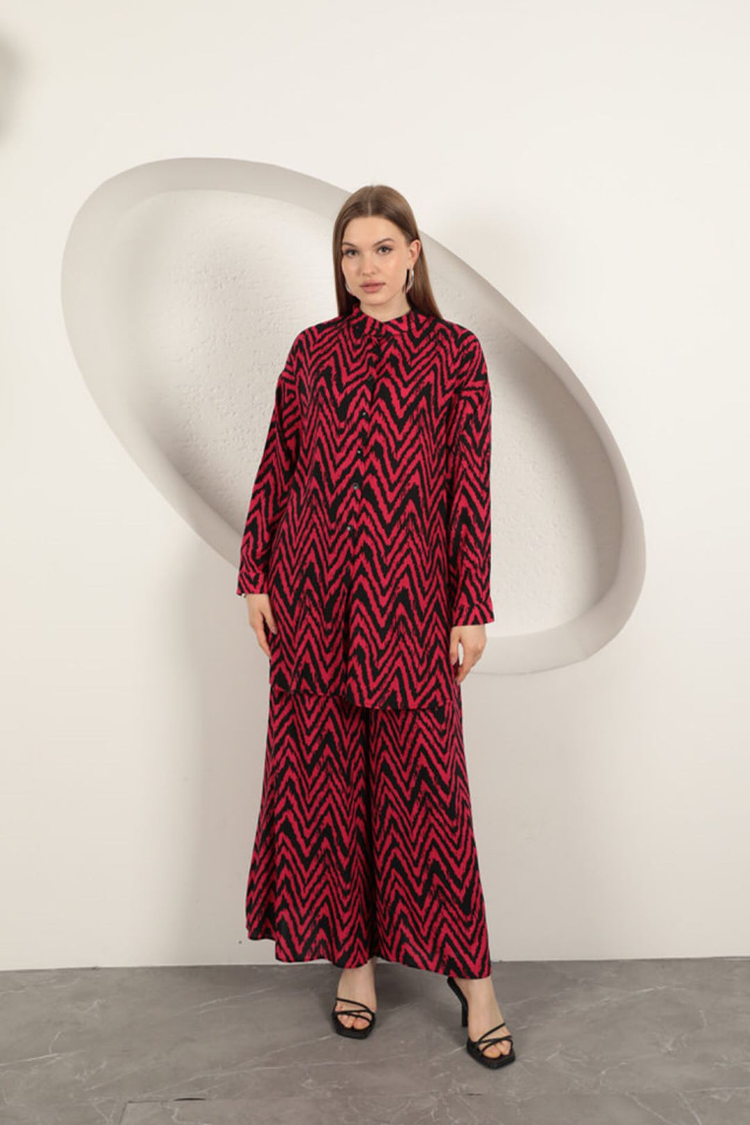 KKT Viscose Fabric Striped Women's Suit-Fuchsia - Bacău
