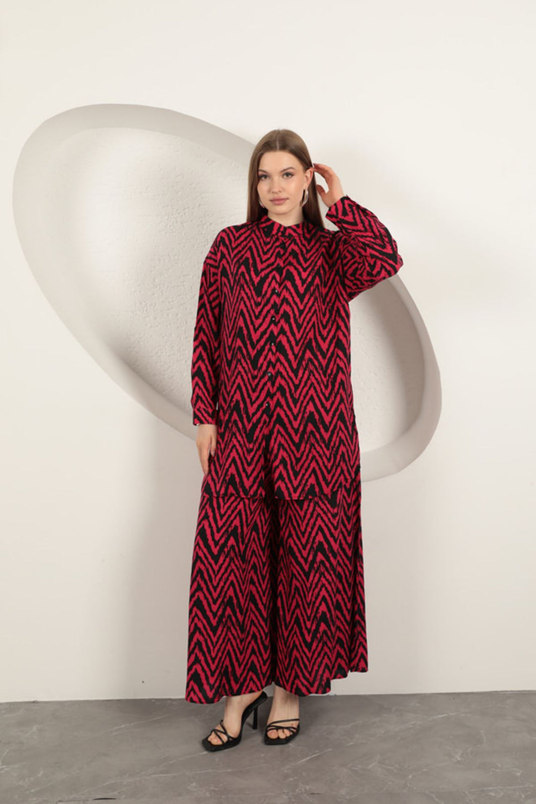 KKT Viscose Fabric Striped Women's Suit-Fuchsia - Bacău