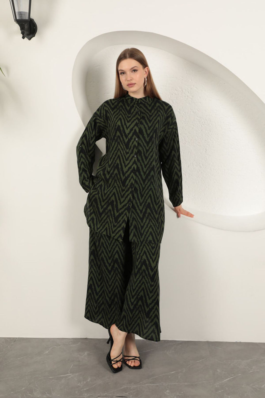 KKT Viscose Fabric Striped Women's Suit-Khaki - Margate
