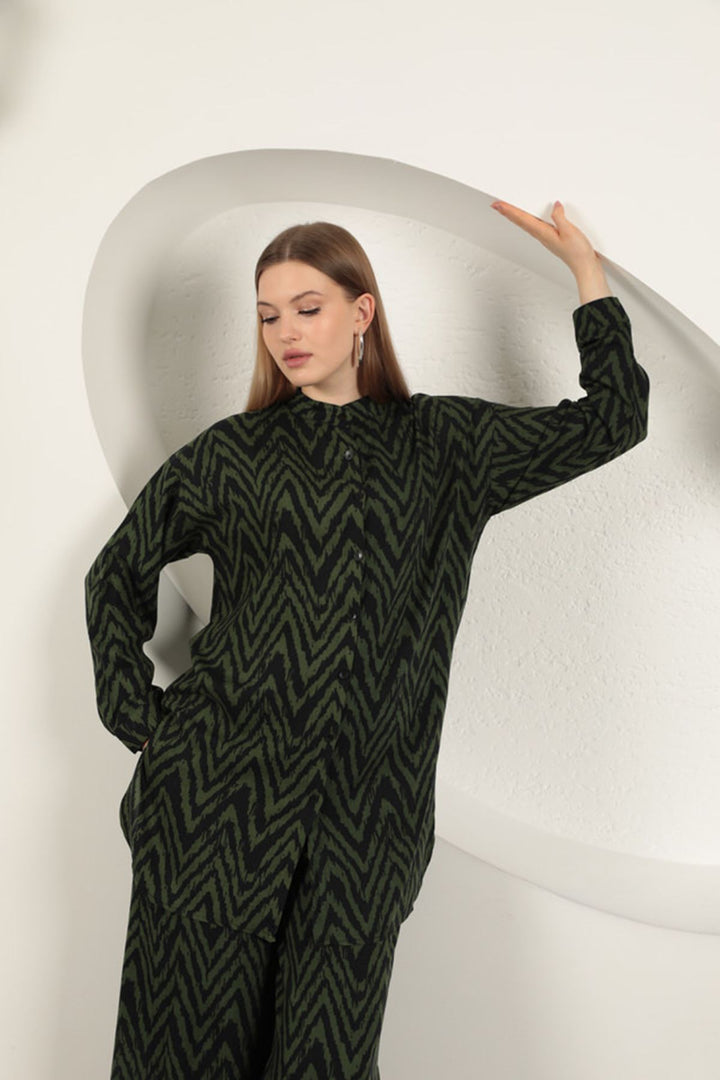 KKT Viscose Fabric Striped Women's Suit-Khaki - Margate
