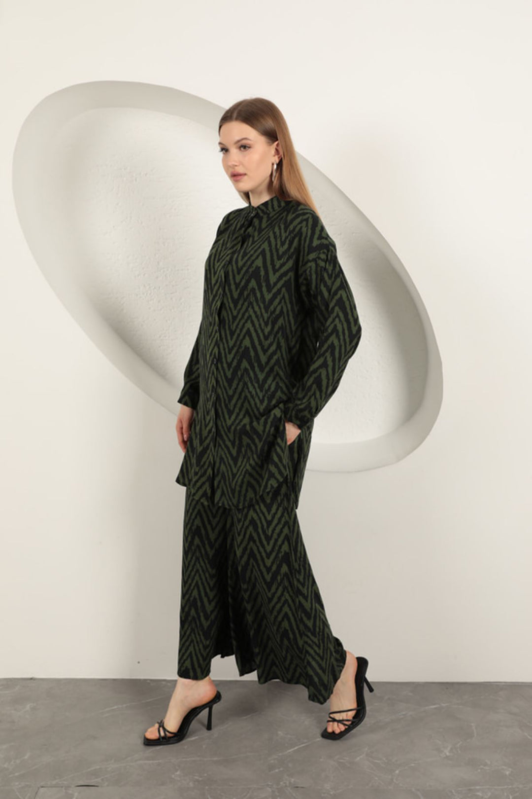 KKT Viscose Fabric Striped Women's Suit-Khaki - Margate