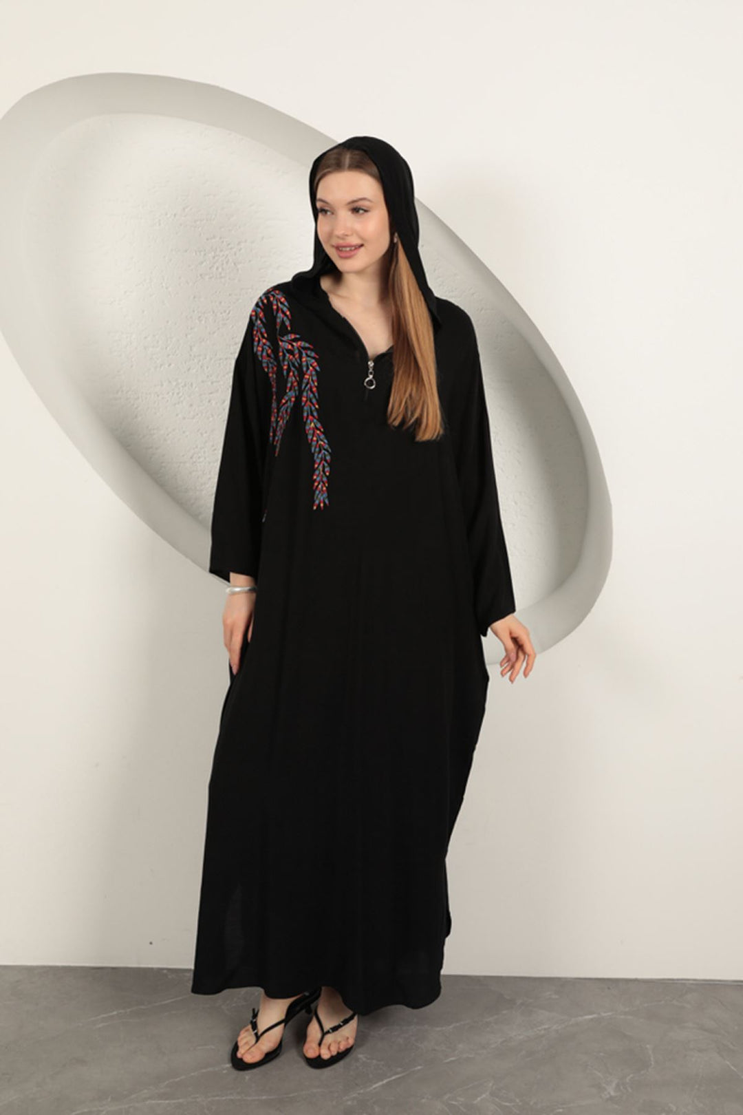 KKT Viscose Leaf Embroidered Dress-Black - Schwerte