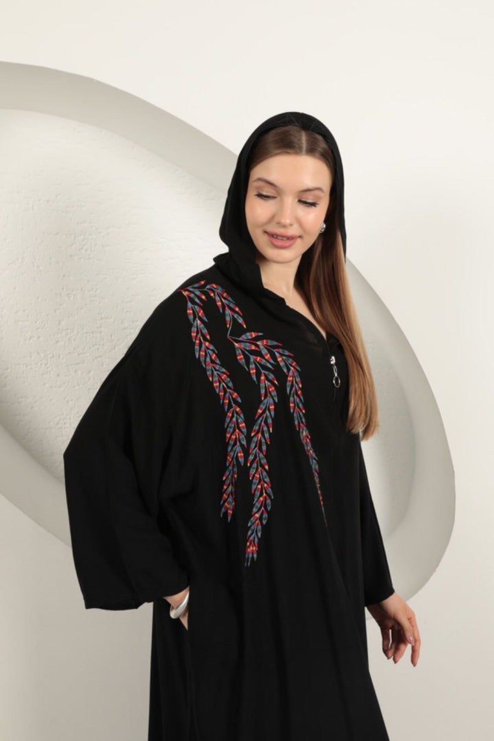 KKT Viscose Leaf Embroidered Dress-Black - Schwerte
