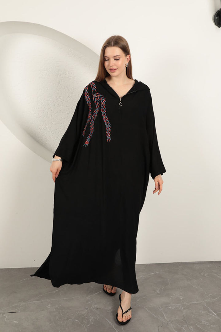 KKT Viscose Leaf Embroidered Dress-Black - Schwerte