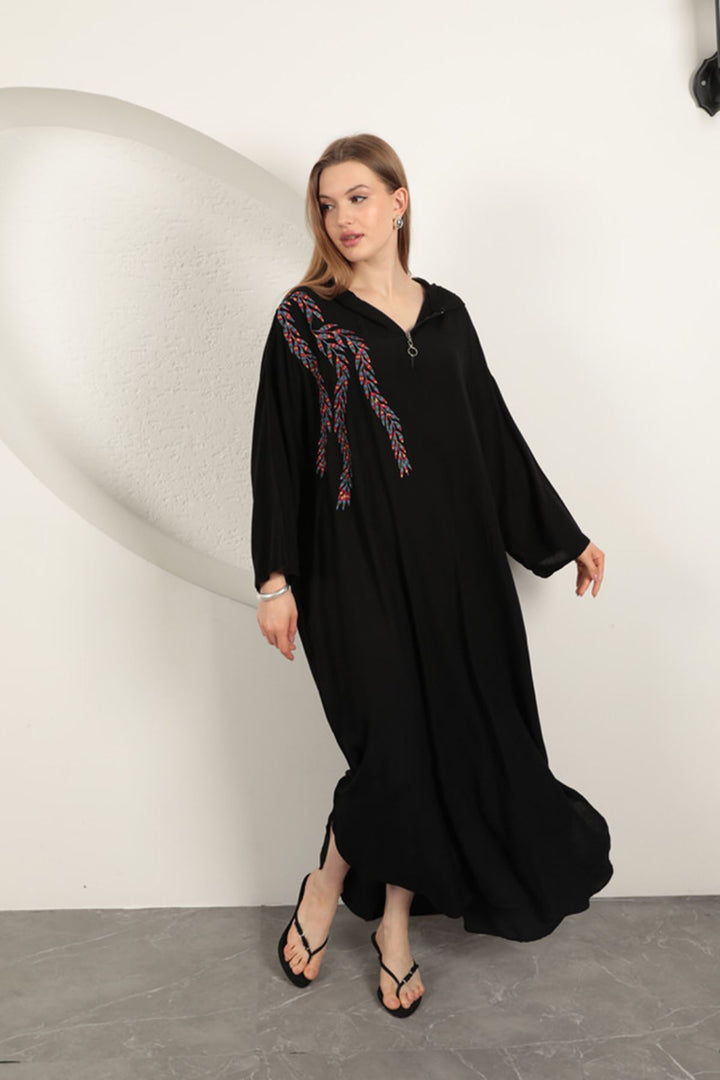 KKT Viscose Leaf Embroidered Dress-Black - Schwerte